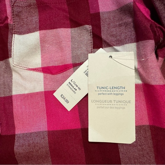 NEW Old Navy Girls Tunic Length Plaid Pink Long Sleeve Shirt Size Large 10/12 - Picture 3 of 5